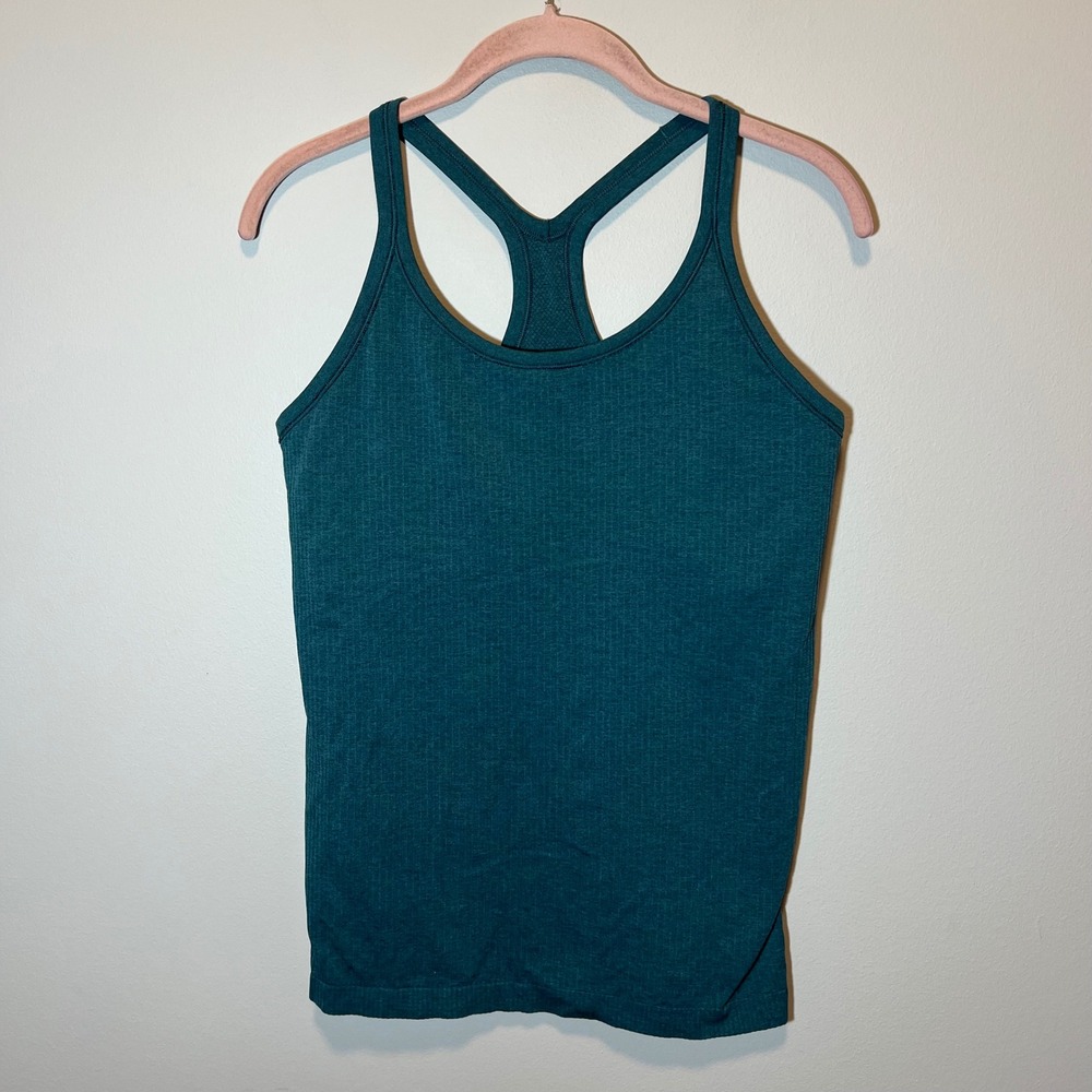 Lululemon Ebb to Street Tank Top Teal Blue Ribbed Racerback Shelf Bra 10